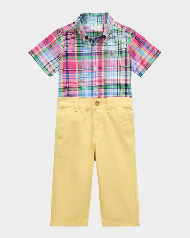 Boy's Plaid Poplin Shirt and Chino Pants Set, Size 3M-24